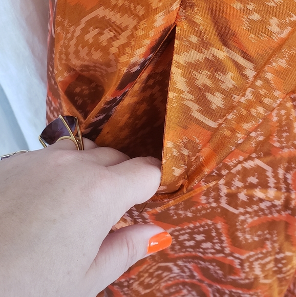 Burnt Orange Ikat silk dress by Banana - Picture 5 of 7
